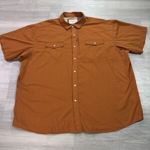 Poncho Shirt Mens 2XL Orange Western Snap Front Nylon Stretch Vented Fishing
